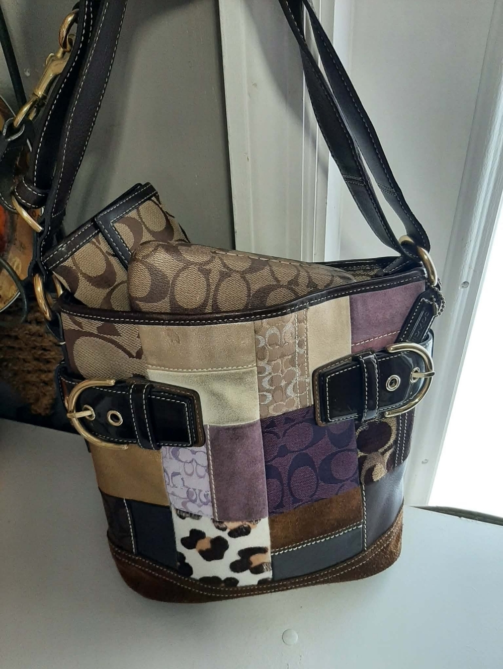 COACH Vintage Y2K Rare Holiday Patchwork Shoulder Bag 3 Pc Set